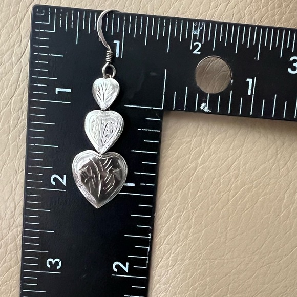 Three Hearts Sterling Silver Lightweight Drop Dangle Statement Earrings Vintage - Picture 8 of 10